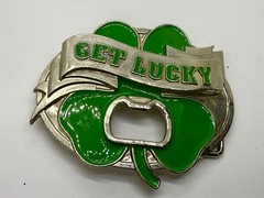 GET LUCKY Four Leaf Clover Shamrock St Patrick Day Belt Buckle Bottle Opener