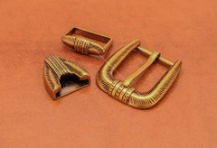 25MM Gold Plated Western Cowboy Prong Leathercraft 3-Piece Set Pin Belt Buckle