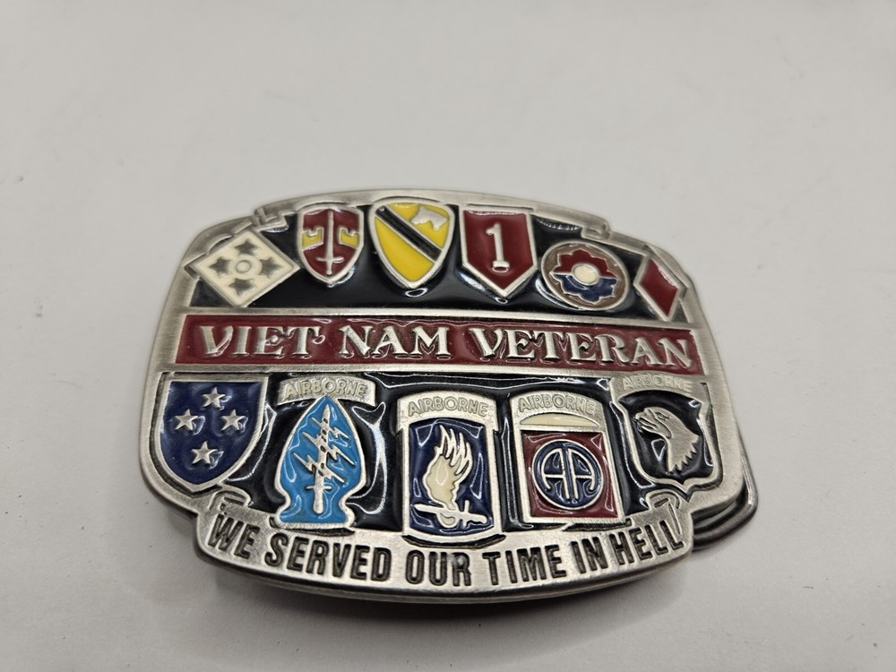 US Army Vietnam Veteran Belt Buckle Made In USA « We served our time in hell »