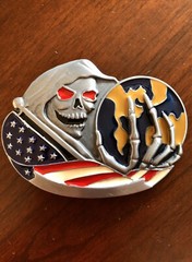 American Flag Grim Reaper Holding Earth Skeleton Metal Unisex Men’s Belt Buckle