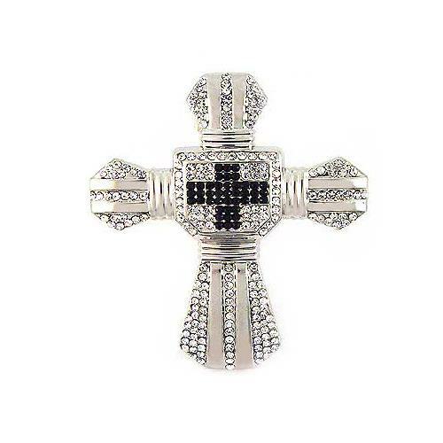 Gothic Religion Jesus Black Cross Rhinestones Silver Chrome Metal Belt Buckle