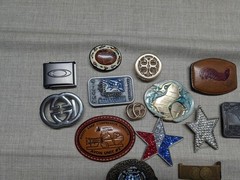 vintage modern LOT OF 14 belt buckles WESTERN chrome metal brass