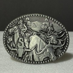 Award Design Medals Belt Buckle Mens Silver Pewter Western Longhorn Cattle Drive