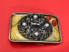 Chunky Raised Flower Swirl Theme Oval Cluster In Rectangular Belt Buckle