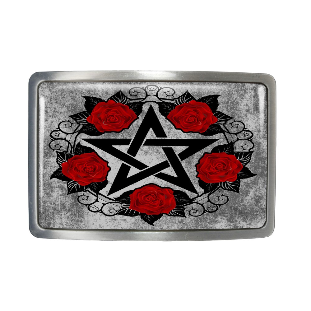 Rose Pentagram Belt Buckle – Gothic Pentagram Rectangle Belt Buckle – 940