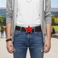 NEW Men Women Red Color Belt Buckle Silver Metal Western Fashion Texas Lone Star