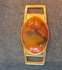Gold Tone Western Slide Belt Buckle w/ Oval Brown Stone Insert