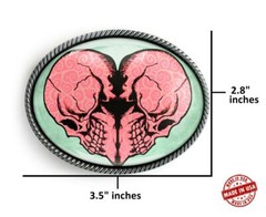 Twin Flame Heart Skull Grunge Pop Art Handmade Oval Belt Buckle