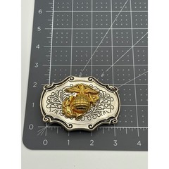 US Marine Corps EGA Belt Buckle Gold Silver Tone Western Scroll USMC Military
