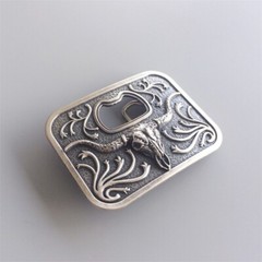 Vintage Silver Plated Long Horn Bull Bottle Opener Belt Buckle also Stock in US