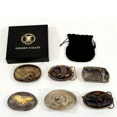 6 Vintage NRA Golden Eagles Belt Buckles Limited Edition Commemorative Box Pouch