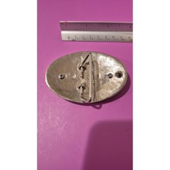 Vintage Western Oval Belt Buckle Blue Abalone Shell Inlay Silver Tone Floral
