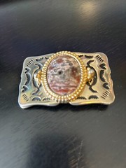 Vintage Collectible Leopard Skin Jasper Stone Metal Belt Buckle