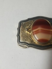 Agate Polished Stone Gold Tone Belt Buckle Southwestern