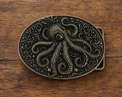 Bronze Octopus Belt Buckle Intricate Nautical Tentacle Western Design Silver