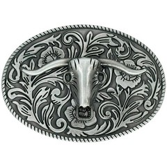 NEW Men Silver Metal Casual Bull Belt Buckle Western Fashion Oval Longhorns Cow