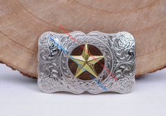 WESTERN COWBOY COWGIRL SLIVER GLOD TEXAS RANGER STAR RODEO TROPHY BELT BUCKLE