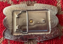 Belt Buckle Silver, Red and Gold Horse