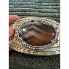 Vintage Agate Stone Belt Buckle Silver Gold Tone Mens Western Accessory