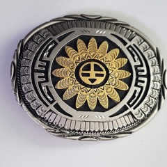 SSI Southwestern Hopi-inspired Sunface Belt Buckle Silver Gold Tone Metal