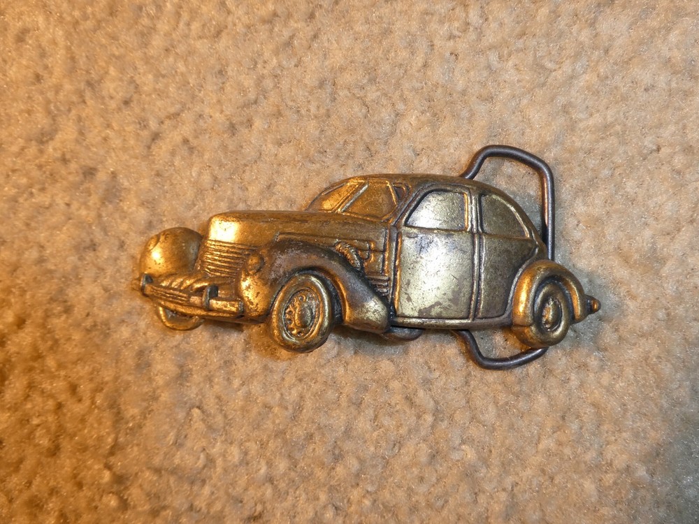 Vintage 1970s Brass Classic Sedan Car Belt Buckle 4&Prime; Wide #2