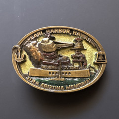 JOPA USS Arizona Memorial Pearl Harbor Hawaii Belt Buckle 1.5in Made USA