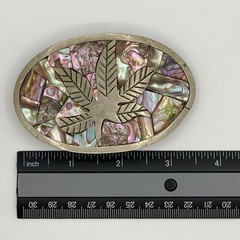 Vintage Mexico Abalone Shell Mosaic Leaf Belt Buckle Iridescent Oval Artisan
