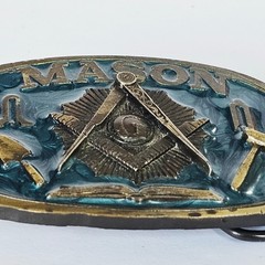 1986 The Great American Buckle Co Mason Belt Buckle Teal Enamel Masonic G USA
