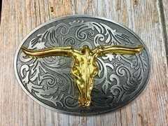 Longhorn Cow Bull Head Steer Skull Silver Gold Color Western Cowboy Belt Buckle