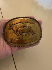 Vintage Western Cowboy Calf Roping Bull Rider Rodeo Nickle Silver Gold Buckle