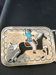 Turquoise Onyx Zuni Sterling Silver Sun Face Inlay Old Pawn Belt 40&Prime; 17406