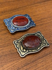 Men’s Western Belt Buckle Lot 2 Blue Silver Floral Red Stone Rectangular 1.5&Prime;