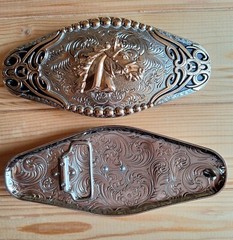 BIG Horse balls western silver & gold & black belt buckle (choice designs)