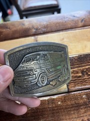 Vintage Dodge Van Solid Brass Belt Buckle 70s Hippie