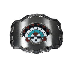 Men&rsquo;s Belt Buckle Enamel Sun Face Southwestern Tribal Style Blue Red Black