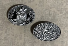 Set of 2 Landsun Western Belt Buckles, Howling Wolf And Floral Design NWB