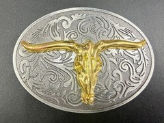 Longhorn Cow Bull Head Steer Skull Silver Gold Color Western Cowboy Belt Buckle