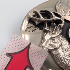 VTG Southwest Belt Buckle Elk Buffalo Nickel Blue Red Stones Sz 36/Large Signed
