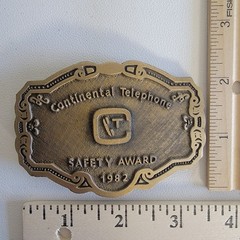Vntg Brass Belt Buckle Continental Telephone Safety Award 1982 Mens Collectible