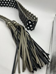 Rare Shanghai Tang Reversible Leather Belt Honeycomb Cutout Tassel Black Tan