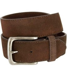 Men&rsquo;s Belt Rounded Edge Heel Bar Buckle Casual Jean Suede Leather 36, Brown