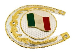 Mexico Mexican Men Women Flag Belt Buckle Vintage Silver Metal Western Cowboy