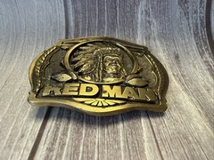 Red Man Belt Buckle 1988 Brass Pinkerton Tobacco Co. Made in USA VTG 3×2.5”