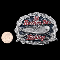 I&rsquo;d Rather Be Fishing Boat Outboard Motor Belt Buckle