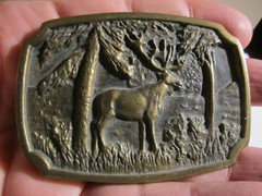 VINTAGE WILD DEER THEME SCENE BELT BUCKLE SOLID BRASS HEAVY – GW-26