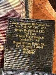 Brooks Brothers Belt L Leather Tab D O Ring Reverse Plaid Nautical Anchor Blue