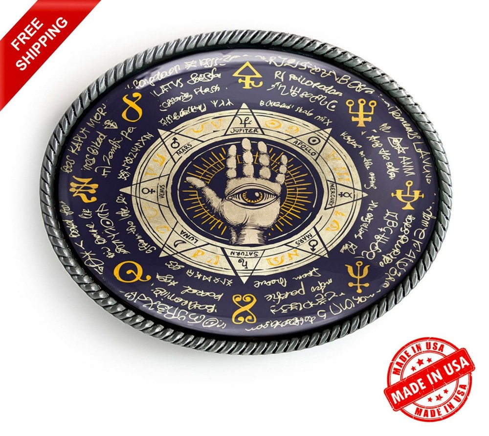 Ancient Runes Belt Buckle – Esoteric Spiritual Seeing Eye Handmade Buckle – 27