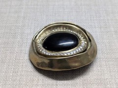 vintage HANDCRAFTED belt buckle ONYX gemstone SIGNED bronze brass BRUTALIST glam