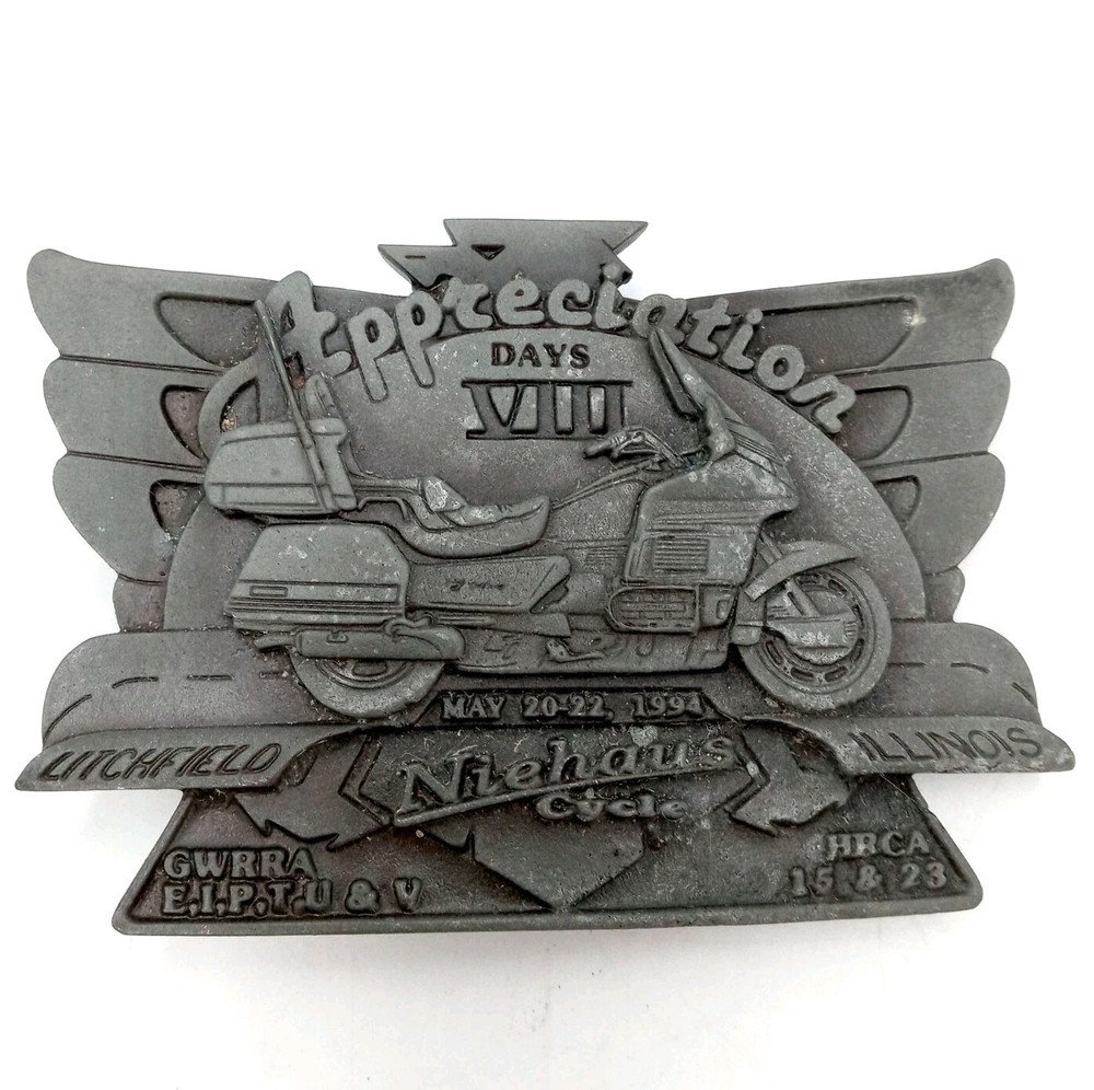 Motorcycle Rally Belt Buckle Illinois Niehaus Cycles Appreciation Days Vintage