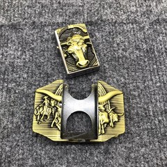 Antique Brushed Bull Head Cowboy Western Belt Buckle with Lighter, Stock in US